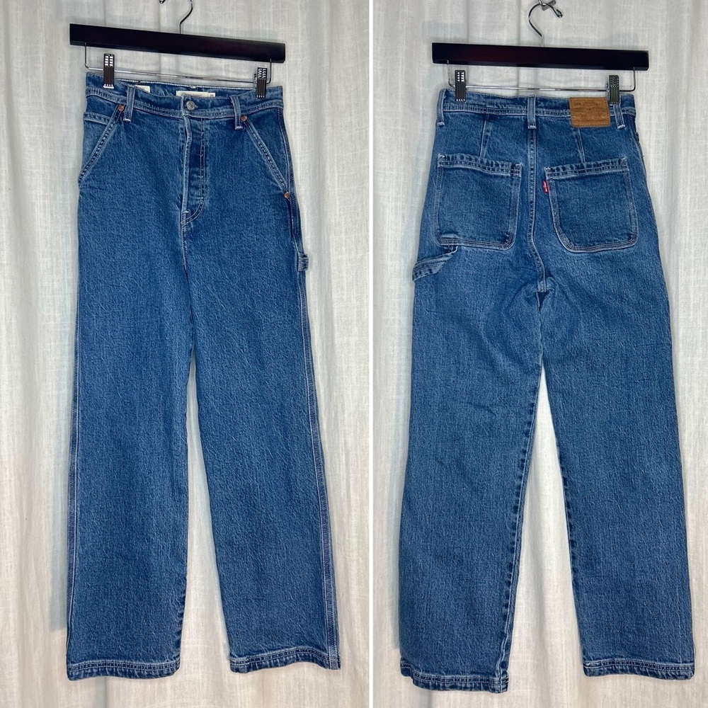 Levi’s Ribcage Utility Straight Jeans size 25 classic blue carpenter ankle crop